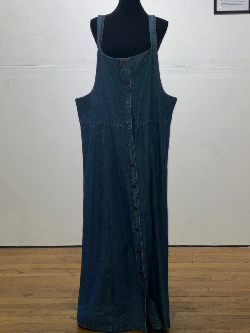 Denim Button-Front Maxi Dress in Dark Blue